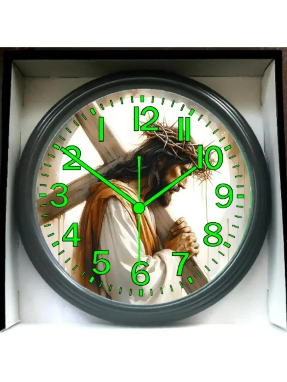 REVERSE TICKING CLOCK Jesus Christ Glow In The Dark Wall Clock New!